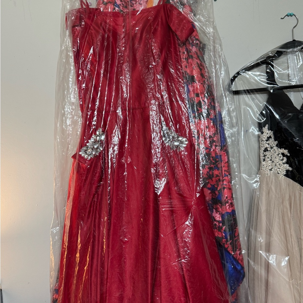 Elegant Red Gown with Embellished Details